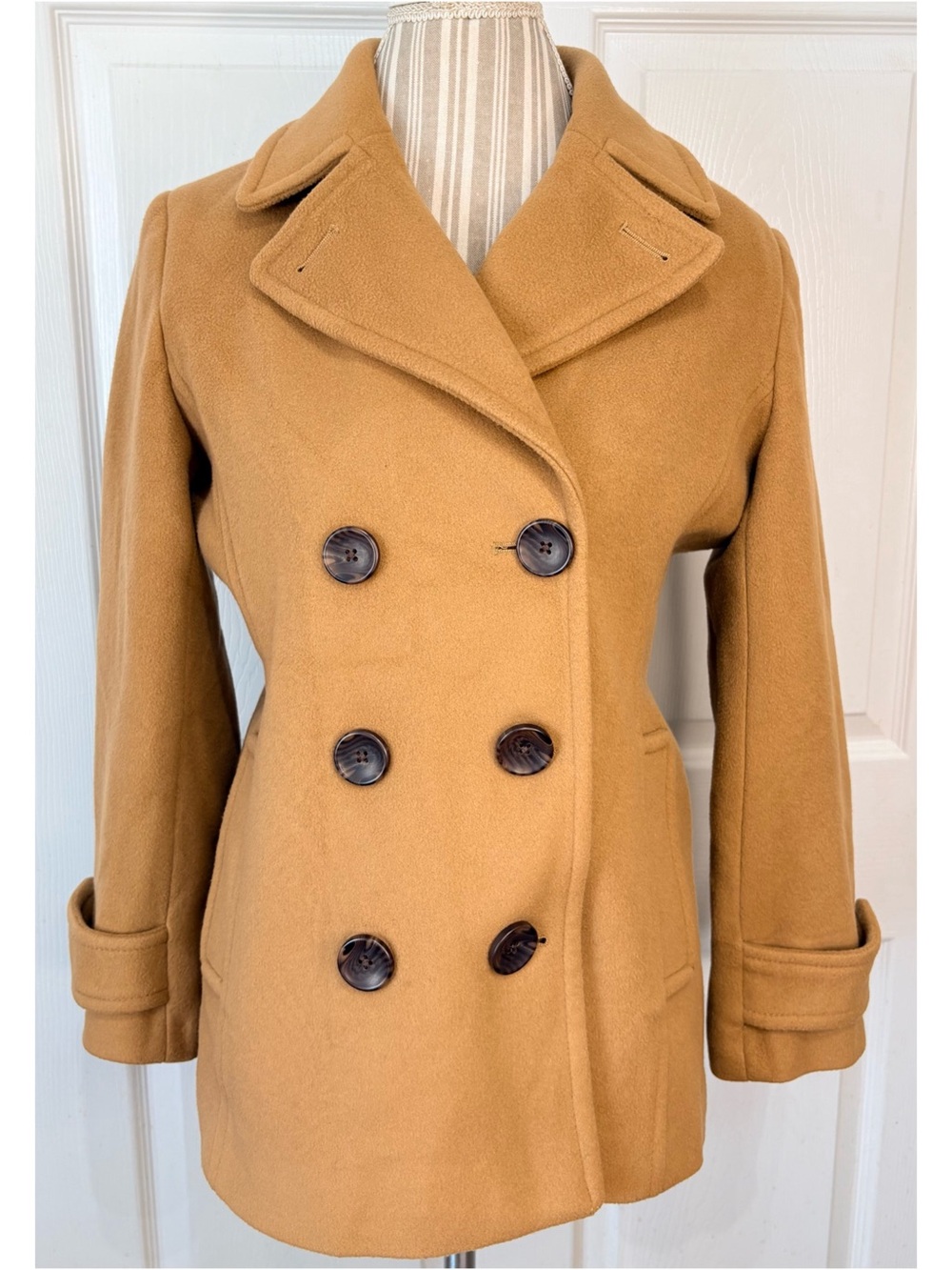LAND’S END Wool Cashmere Camel Double-Breasted Pea Coat 8P